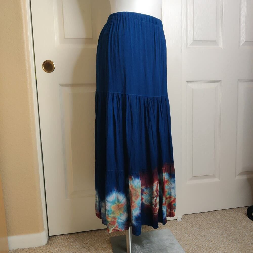 Tie dye tiered navy boho maxi skirt sz XS - Picture 3 of 7